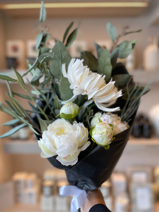 White Peony & Dahlia Everlasting Faux Bouquet