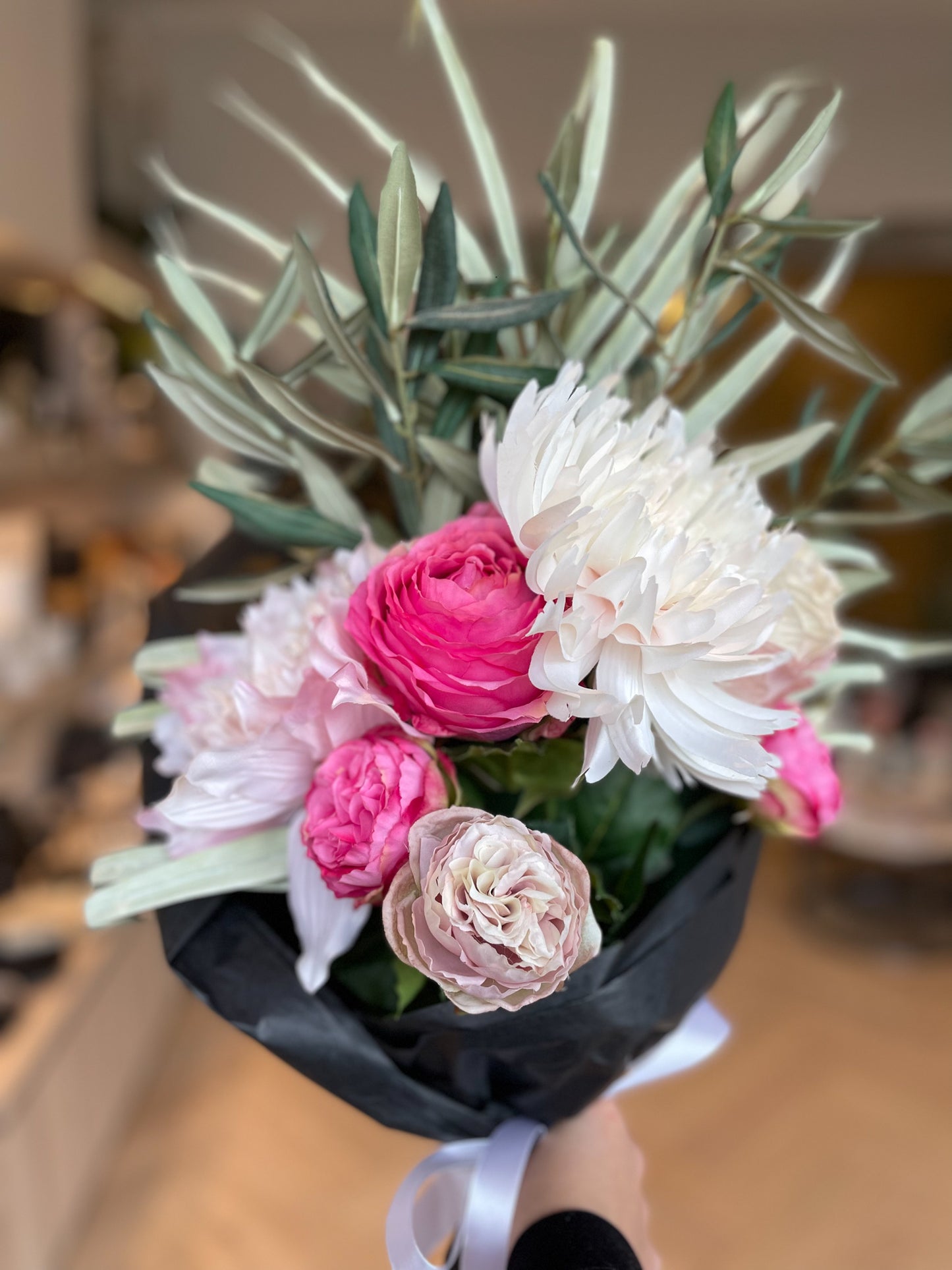 Pink Rose & Olive Branch Everlasting Faux Bouquet